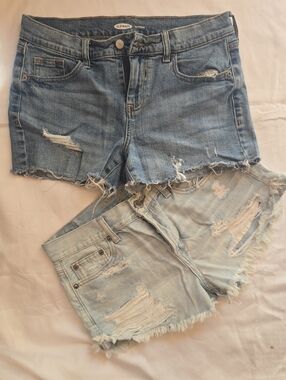 American Eagle Outfitters Distressed Light & Medium Blue Denim Shorts Duo